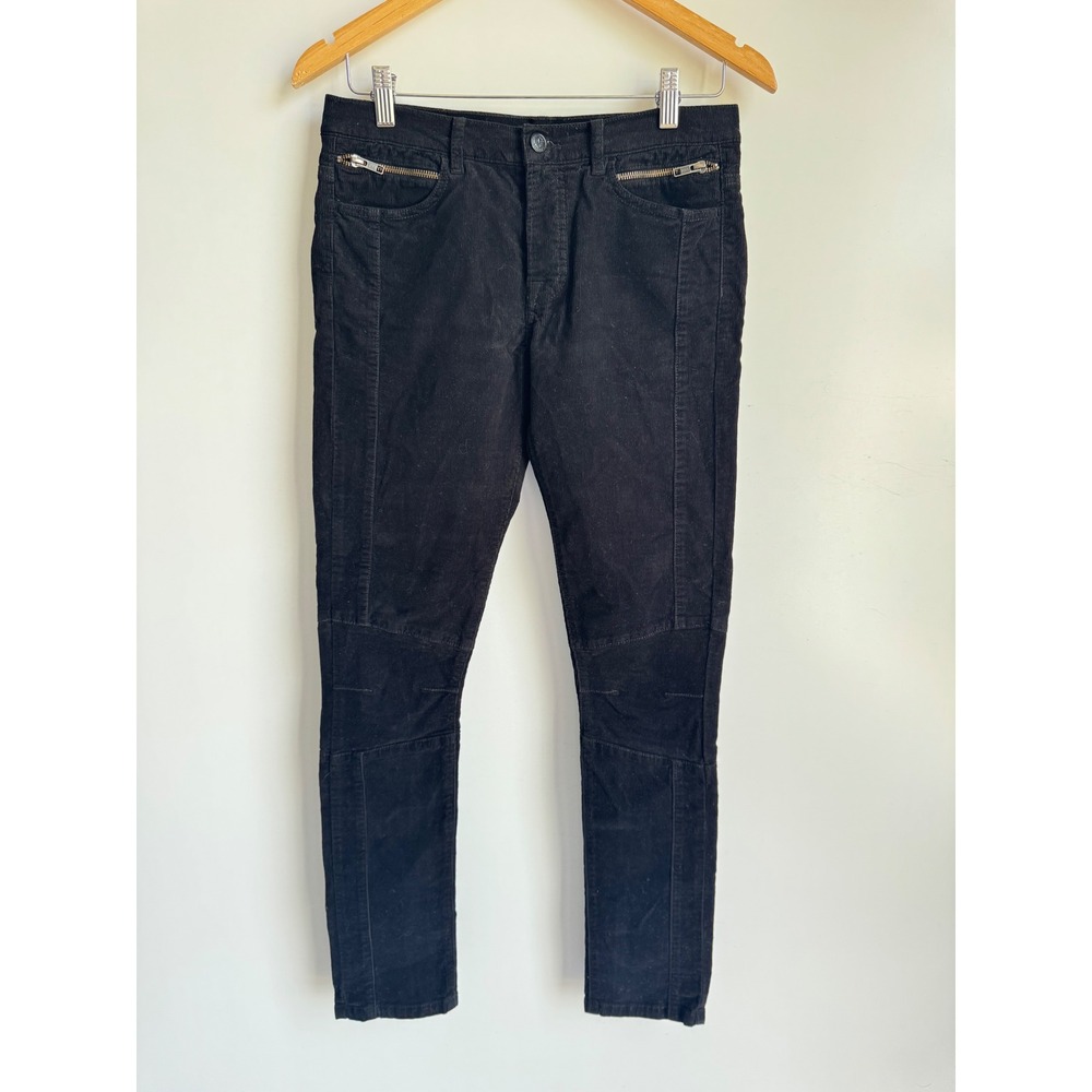 The Kooples Mens Black Corduroy Moto Slim Fit Pants Skull Button Size 29 HP934